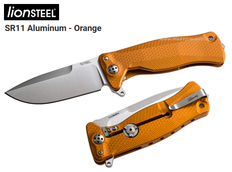 Lion Steel SR11A OS Flipper Framelock Knife, Sleipner Satin, Aluminum Orange